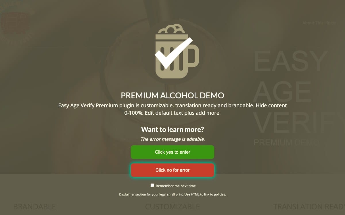 Screenshot Easy Age Verify Premium alcohol