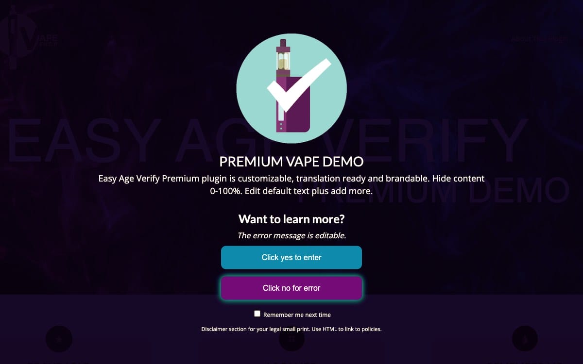 Screenshot Easy Age Verify Premium Vape