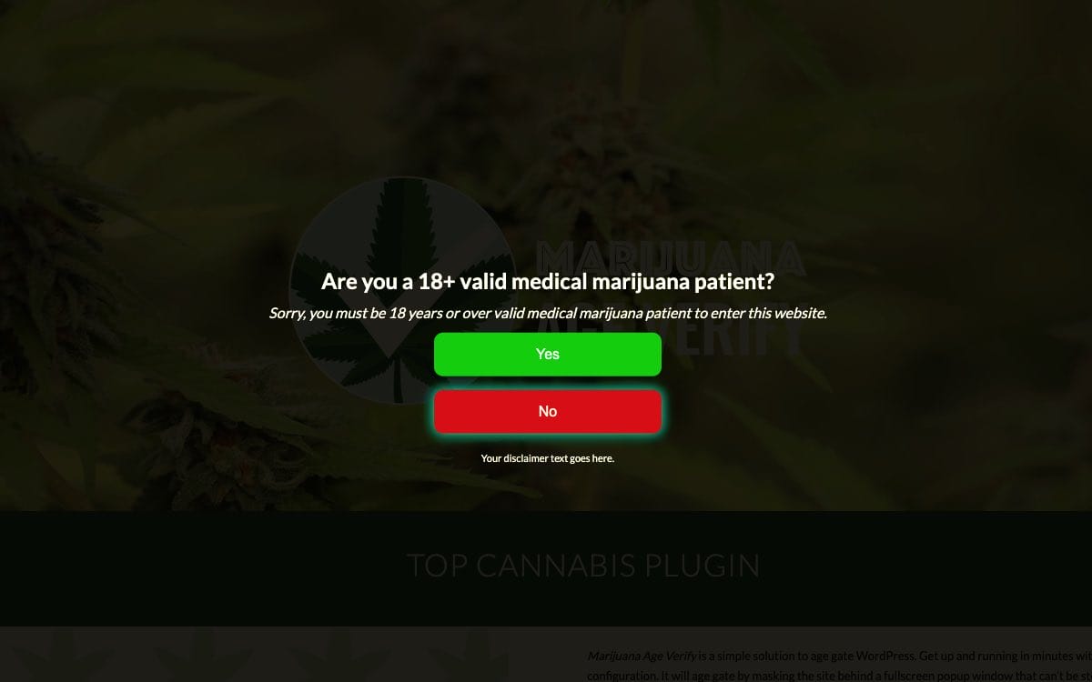 Screenshot plugin cannabis age gate Free 18+ Medical