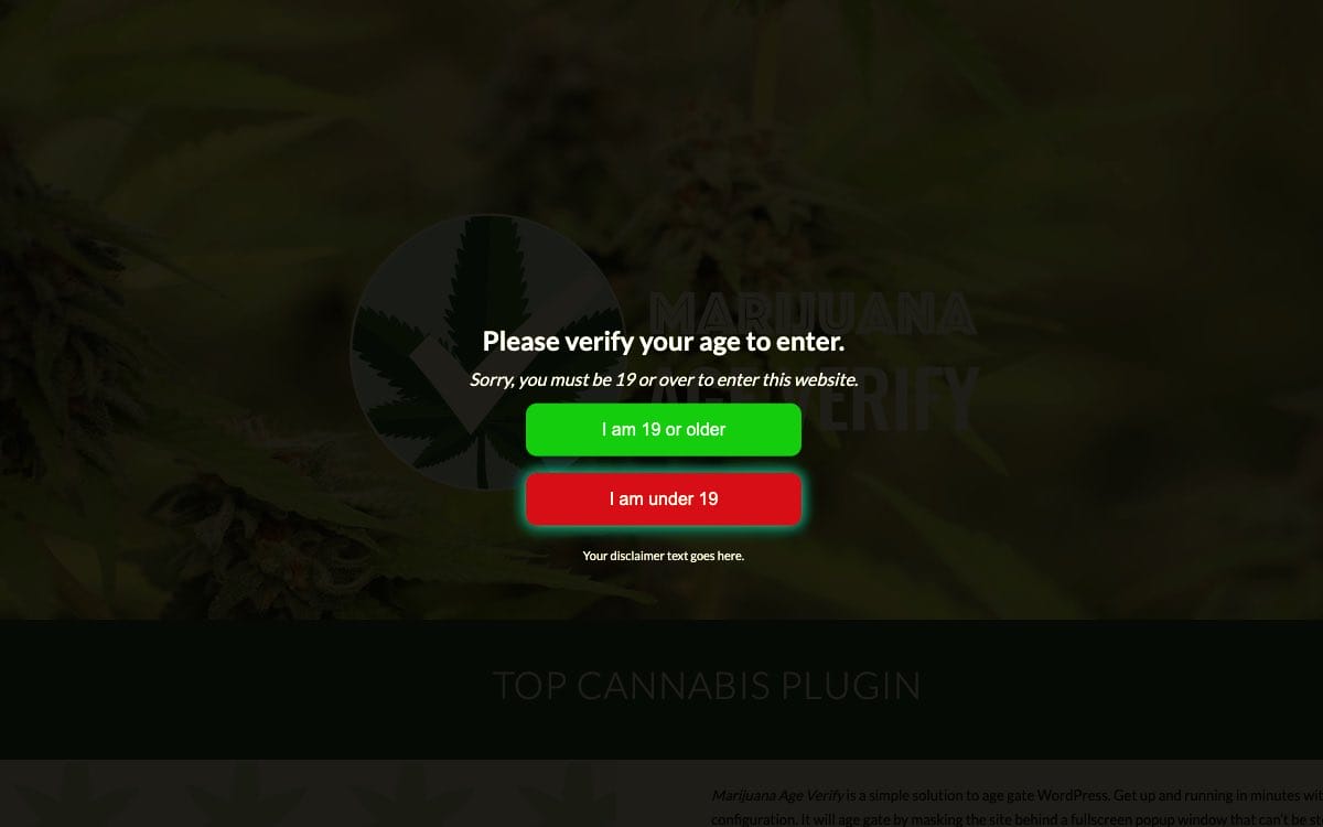 Screenshot plugin cannabis age gate Free 19+ Recreational