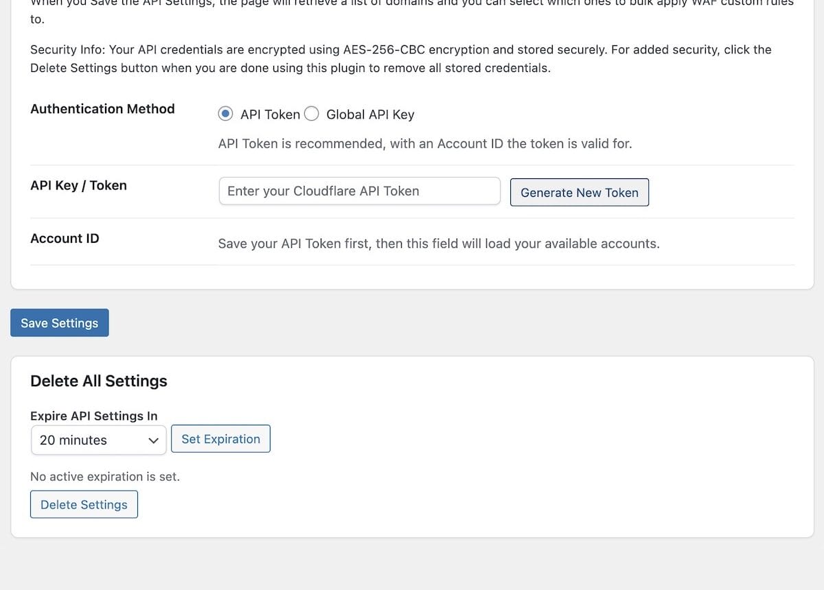 WAF API Token with Generate Token Button